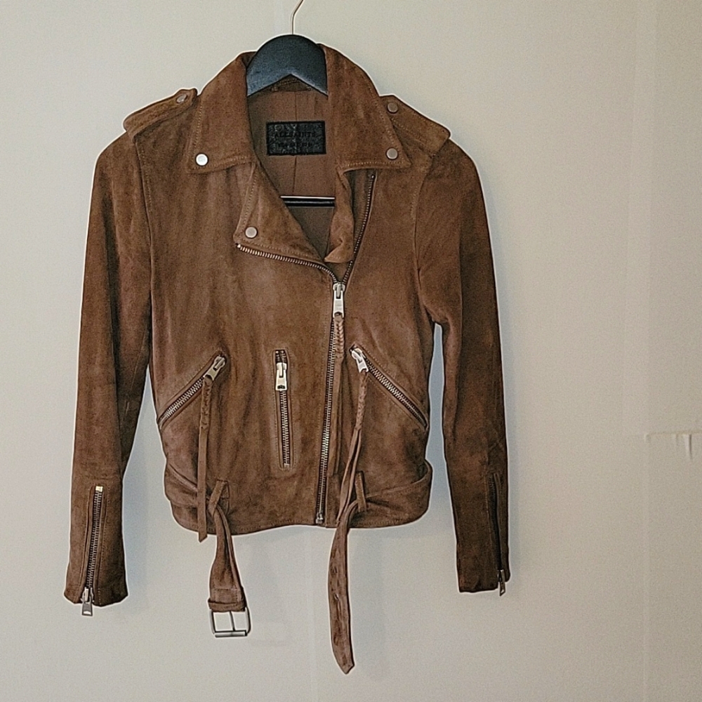 All Saints Tan Suede Moto Jacket